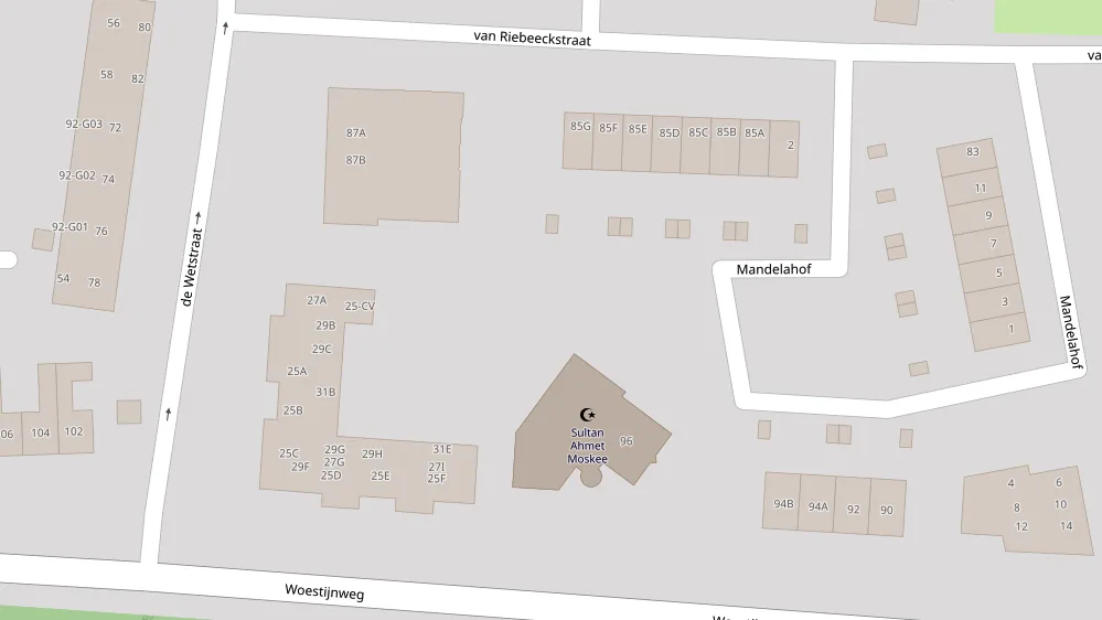 Kaart (OpenStreetMap) van de omgeving van de locatie aan de Van Riebeeckstraat 87 in Vaassen. Klik om de route te openen in Google Maps.